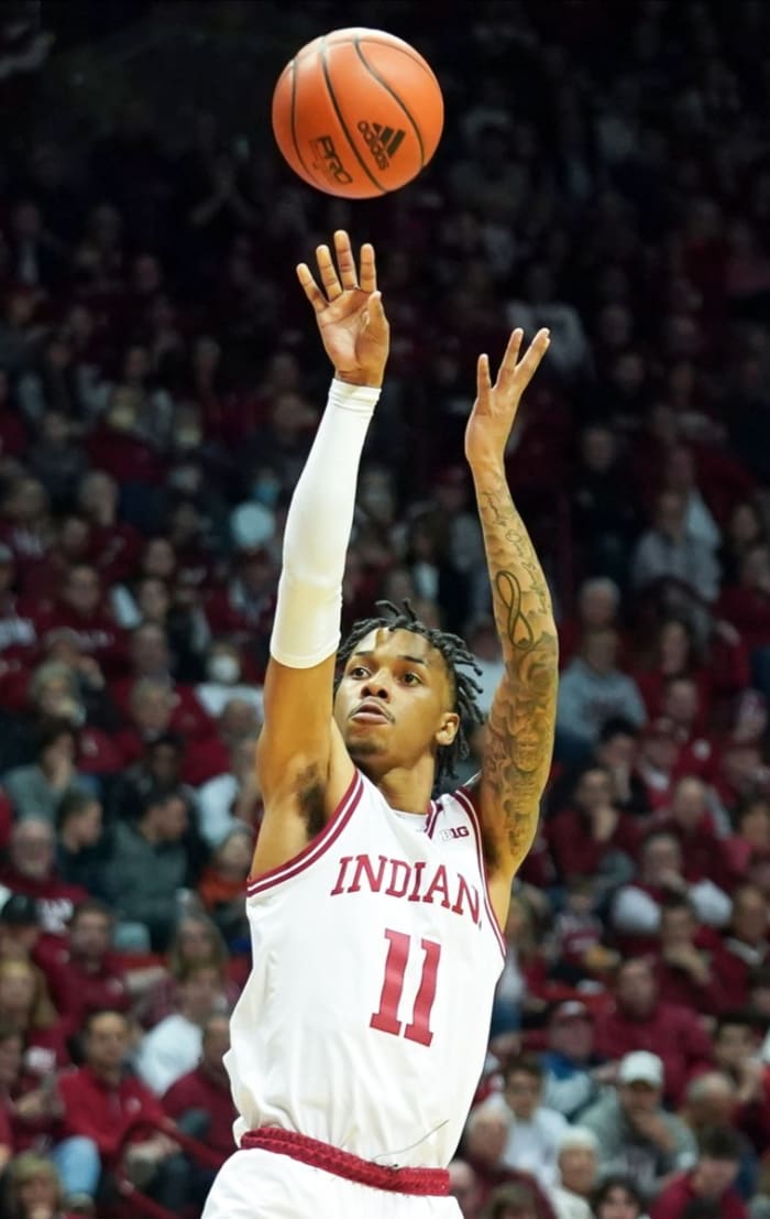 Indiana Hoosiers guard CJ Gunn (11) makes a shot against the Northwestern Wildcats during the first half at Simon Skjodt Assembly Hall.